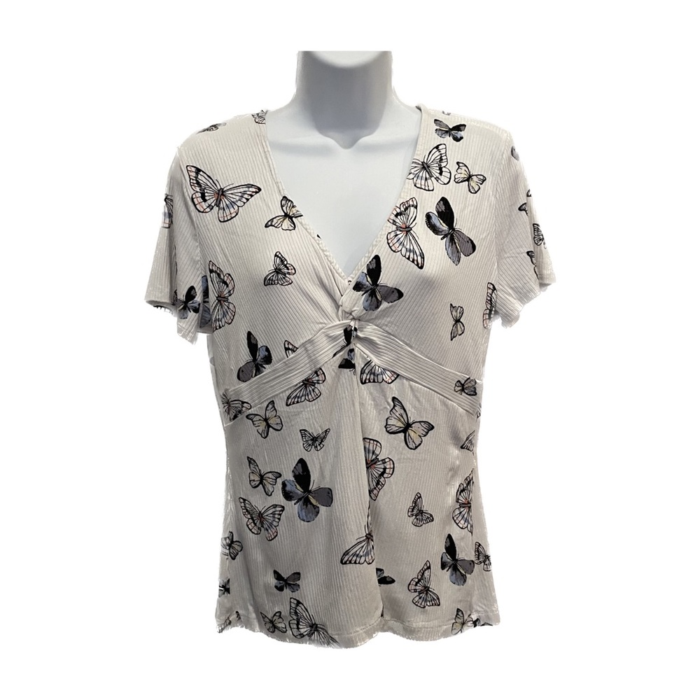 Butterfly print v neck shirt candies